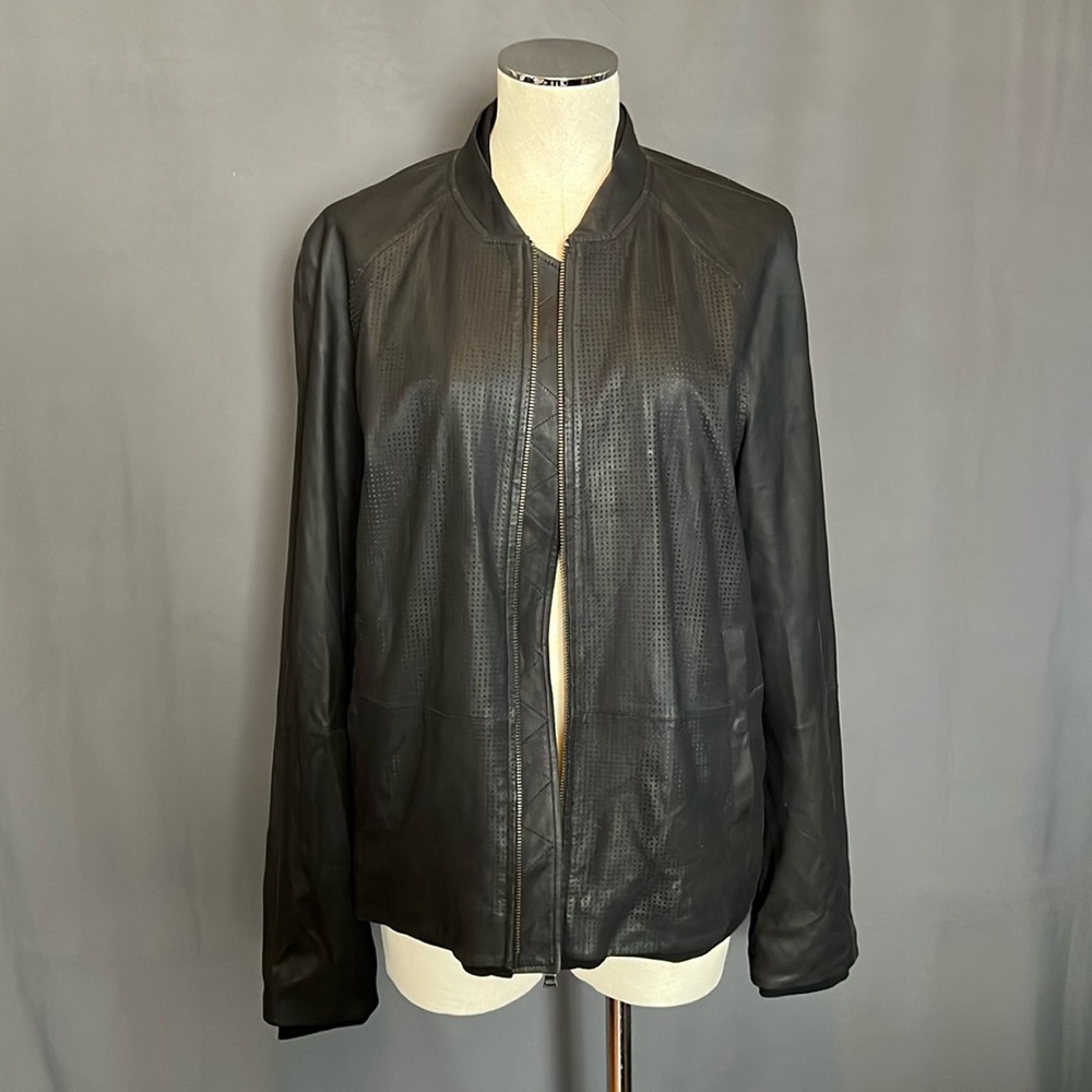 VINCE Men’s Leather Perforated Bomber Jacket